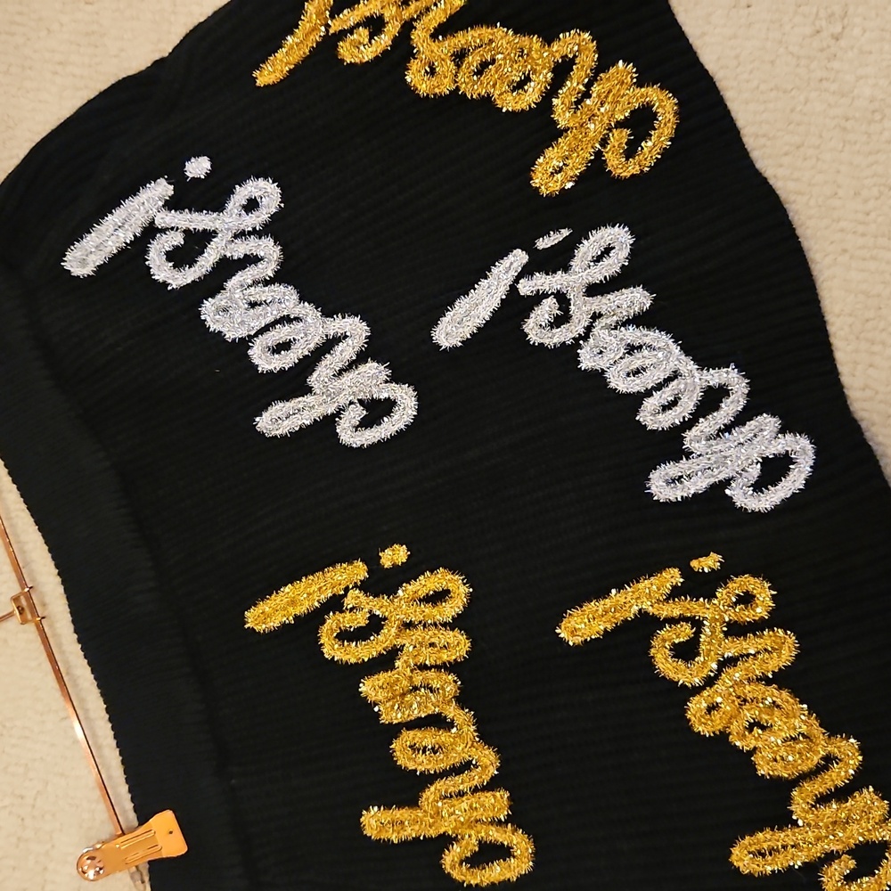 QUEEN OF SPARKLES Black Mini Skirt with Gold and Silver Cheers